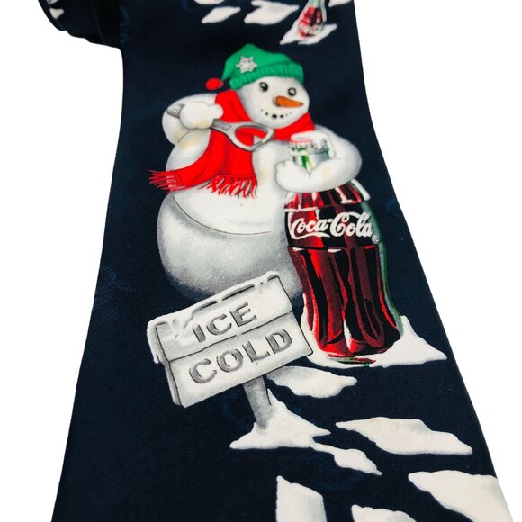 Vtg Coca Cola Snowman Novelty Necktie Christmas Trees Ice Cold Bottle Polyester - Picture 2 of 9